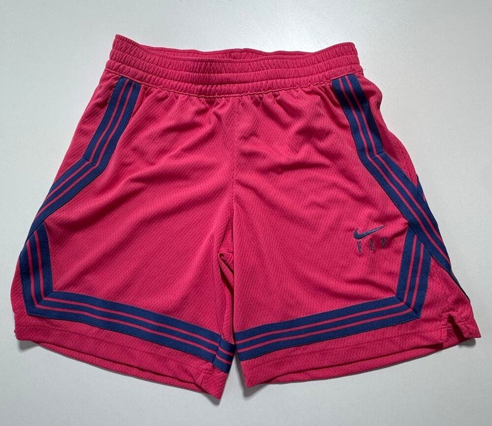 Nike FLY Youth Girls Mesh Basketball Shorts Pink/Blue L 6" Pockets Drawstring LG